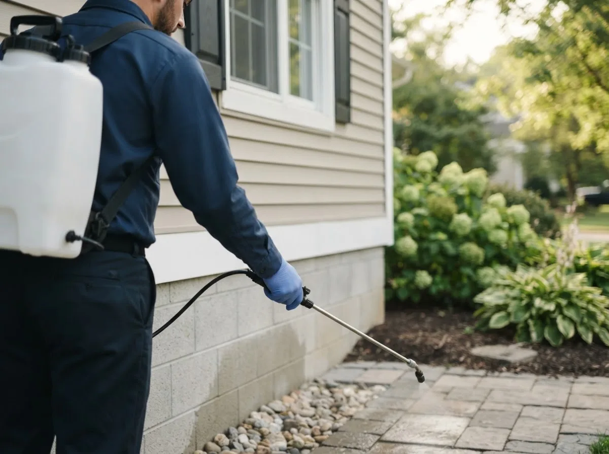 Pest control technician inspecting a home in Leslie, MI